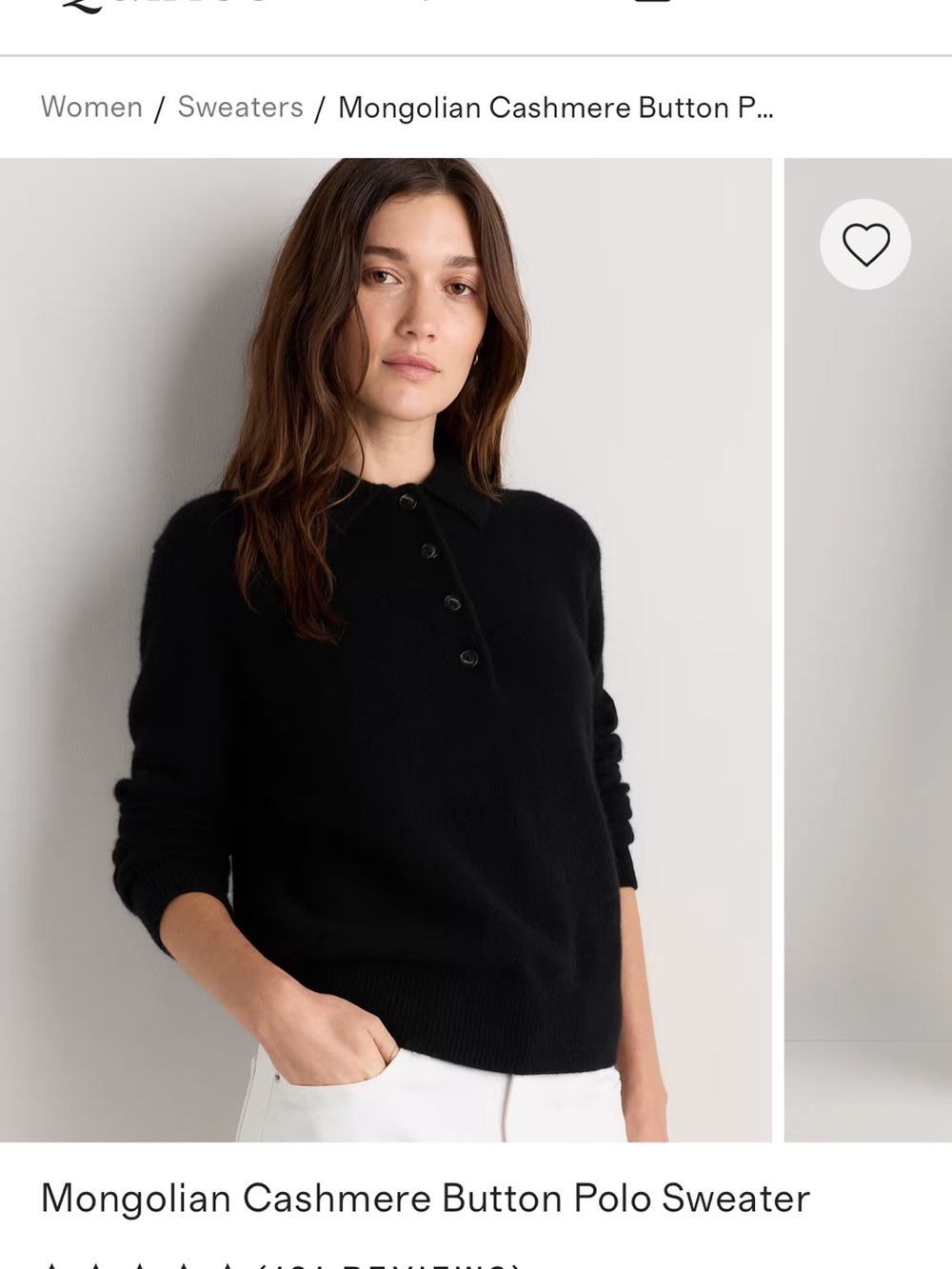 Quince Black V-Neck Cashmere Button Polo Sweater